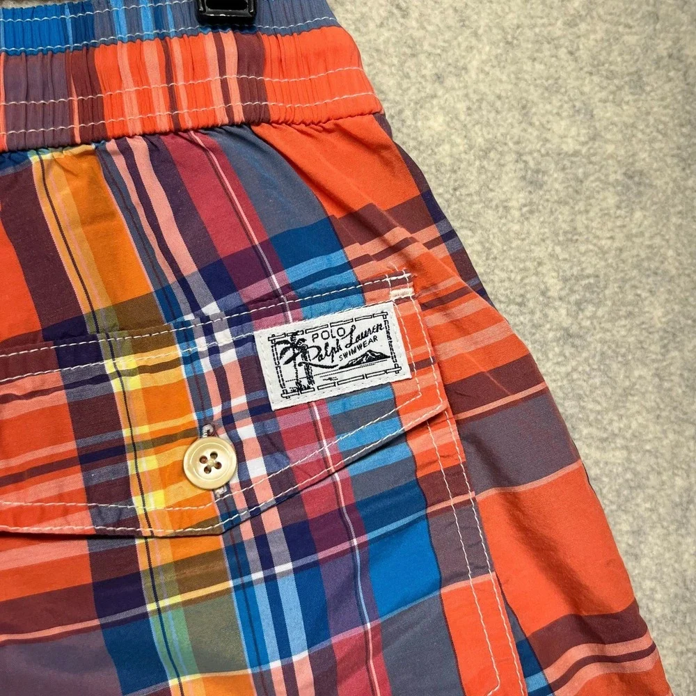 Polo Ralph Lauren Mens Swim Trunks Multicolor Plaid Drawstring Pony Logo Beach S